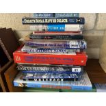 A quantity of books including ships/sea battles, World War II, combat fleets of the world &