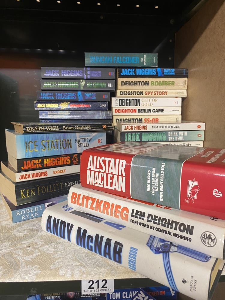 War related thrillers including Deighton, Jack Higgins, Andy McNab etc