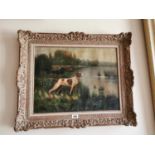 19th C. oil on canvas Hunting scene.