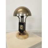 Art Deco chrome clock and table lamp.