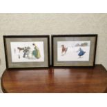 Set of four Edwardian humorous coloured prints.