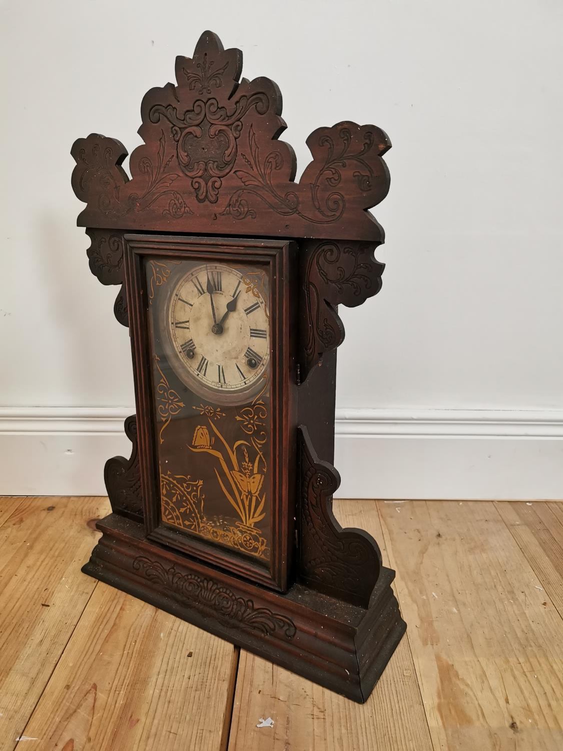 Edwardian stained pine Ginger bread clock.
