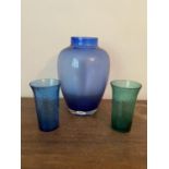 Olive blue glass vase