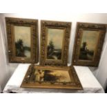 Set of four 19th C. oil on canvas.