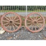 Pair of 19th. C. cart wheels