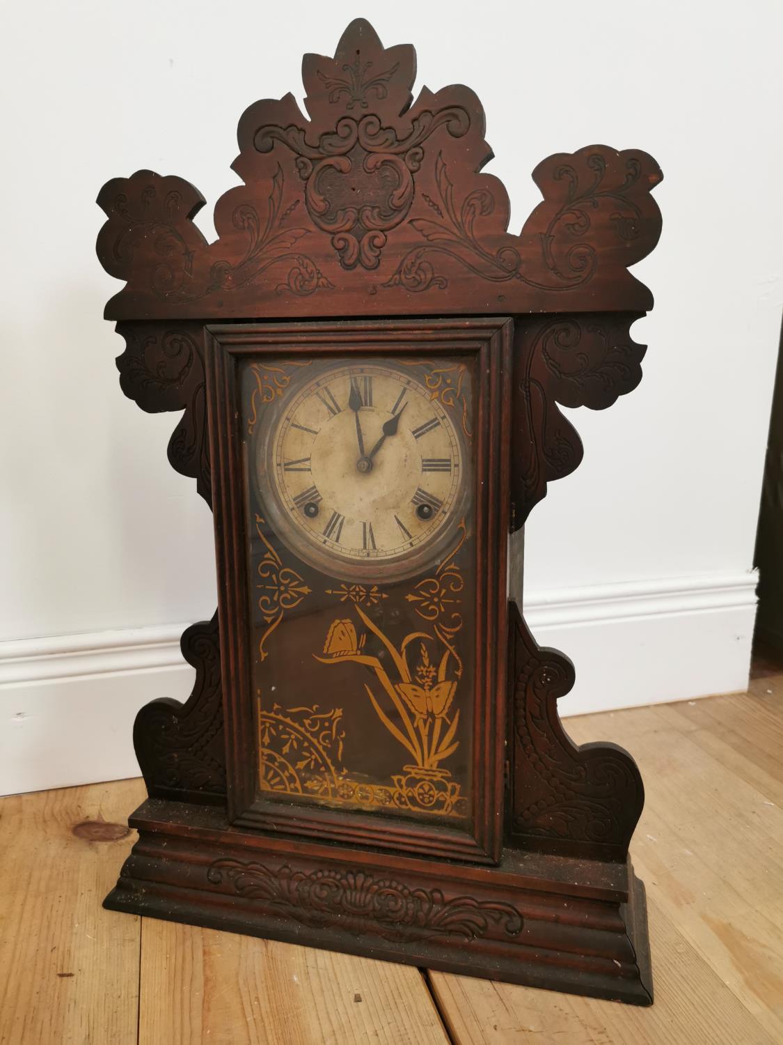 Edwardian stained pine Ginger bread clock. - Image 2 of 3