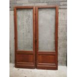 Pair of 19th C. scumbled pine doors with etched glass panels {230 cm H x 82 cm W each}.