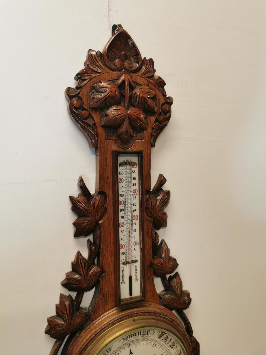 Edwardian carved oak barometer - Bild 3 aus 4