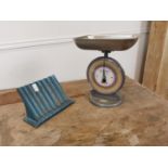 Vintage bank scales and coin counter.