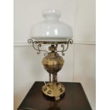 Edwardian embossed brass oil lamp.