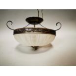 Brass and glass hanging lamp shade.