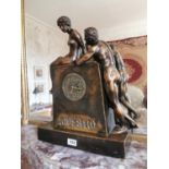 Unusual early 20th C. ceramic bronzed Questio mantle clock {60 cm H x 50 cm W x 16 cm D}.
