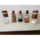 Collection of five early 20th C. glass chemist jars.