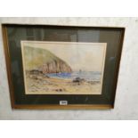 Early 20th C. framed water colour Coastal scene by M Jackson 1909 {49 cm H x 64 cm W}.