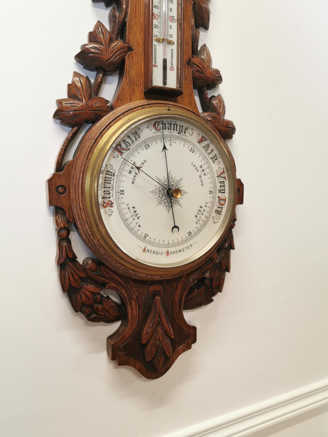 Edwardian carved oak barometer - Bild 2 aus 4