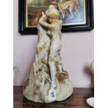 Early 20th C. carved albaster statue of Lady on rock {52 cm H x 33 cm W x 22 cm D}.