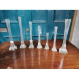 Collection of six fluted glass Rose vases.