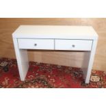 White glass side table with two drawers in the frieze raised on solid supports - Cracked - see image