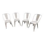 Set of four Tolix metal stacking chairs.