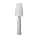 Fabric floor lamp with conical shade.