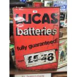 Lucas Batteries tin plate double sided advertising sign.