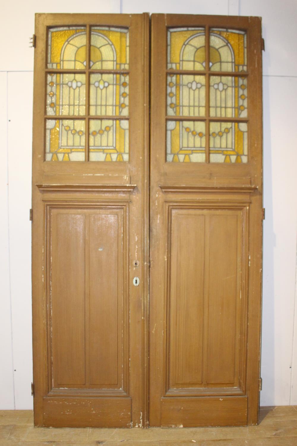 Pair of painted wooden doors with stain glass inserts. - Image 4 of 4