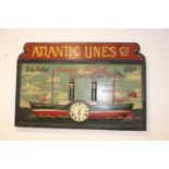 Atlantic Lines Co Liverpool New York painted wooden advertising board
