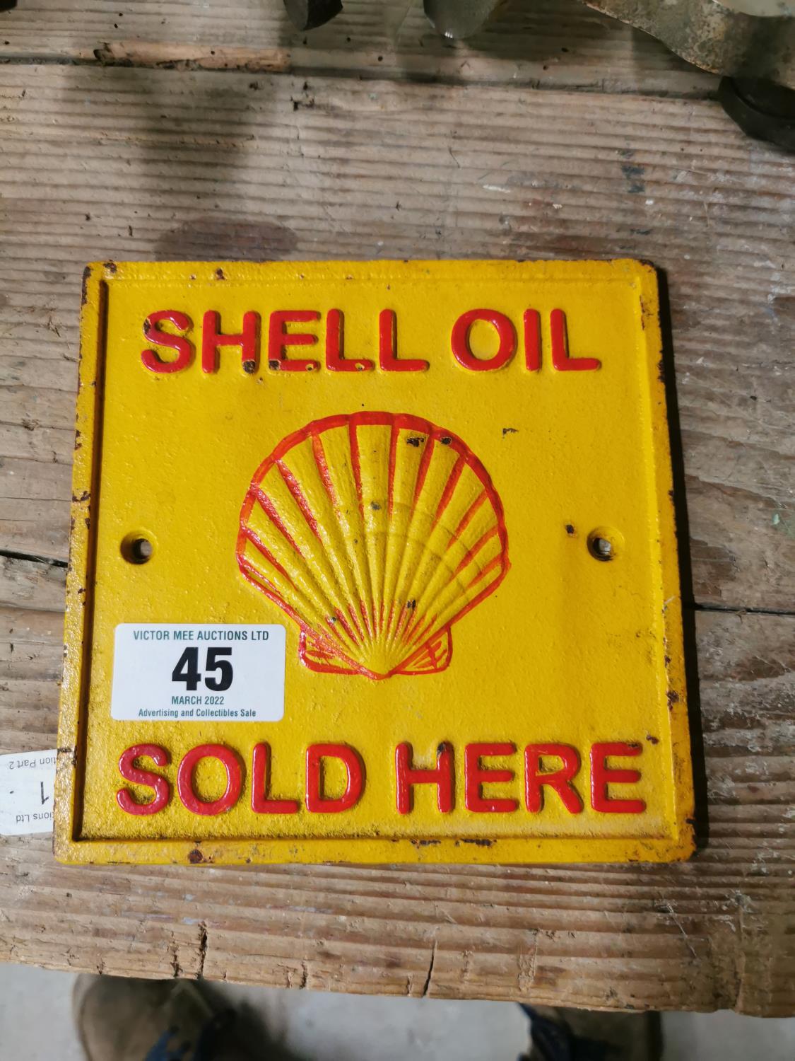 Cast iron Shell Oil sold here plaque