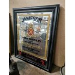 Framed Jameson Whiskey advertising mirror.