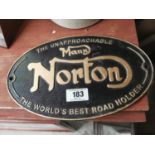 Norton Motorcycle cast iron advertisement plaque.