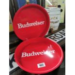 Two Budweiser tinplate advertising drinks tray