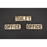 Three metal door plaques - Toilet and two Office
