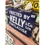 Enamel sign Erected by P P Kelly Portlaoise