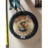 Framed circular Players Navy Cut advertising clock.