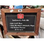 Smithwick's Pale Ale framed advertising menu board