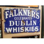 Rare The Falkner's Celebrated Dublin Whiskies enamel advertising sign. {