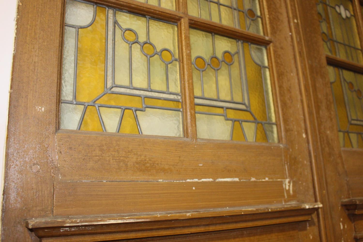 Pair of painted wooden doors with stain glass inserts. - Image 3 of 4