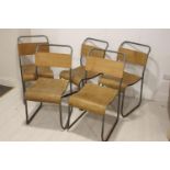 Set of five metal and wood stacking chairs.