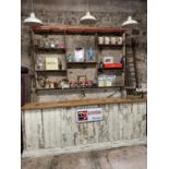 Vintage distress painted pine bar counter and back