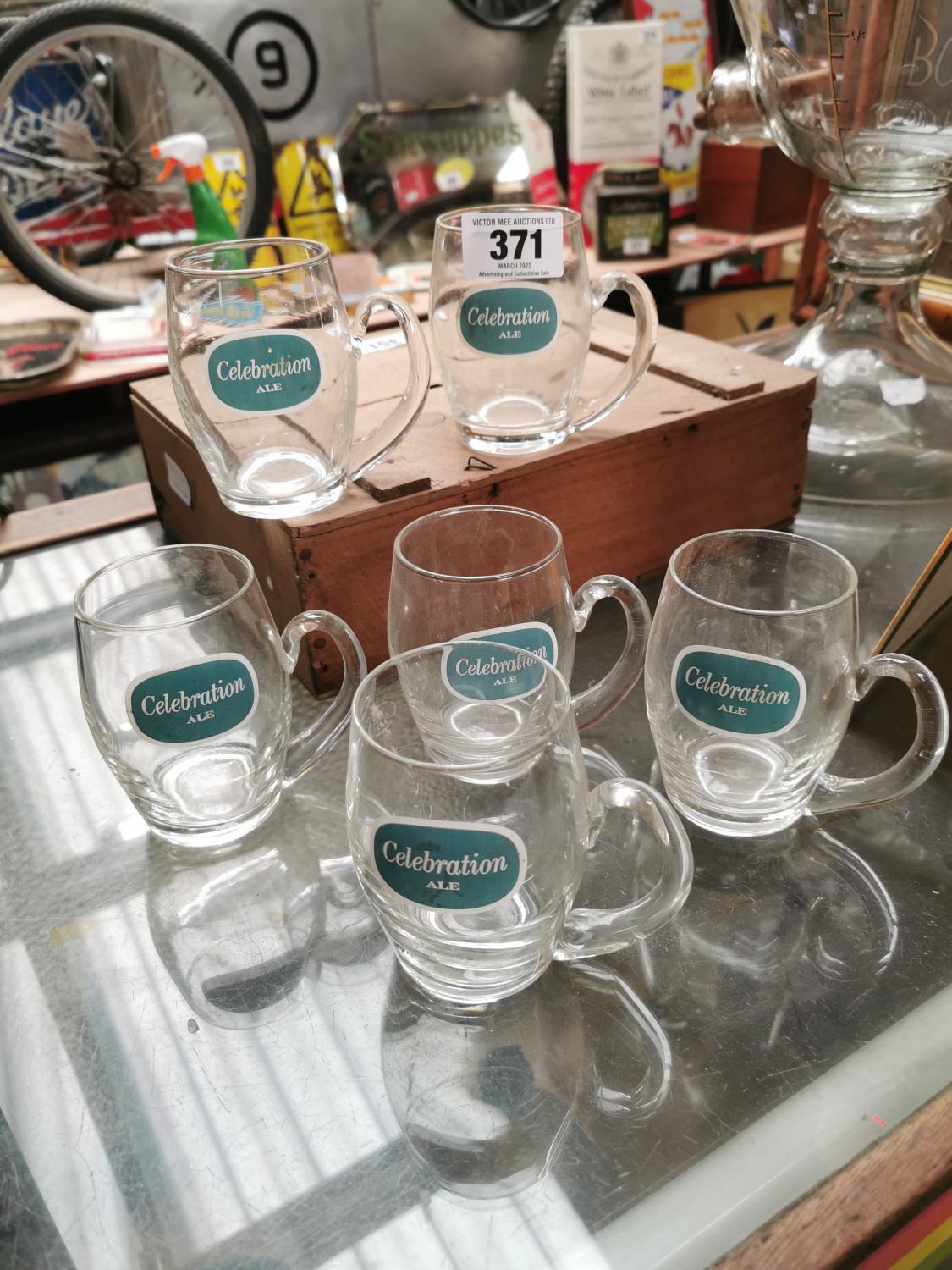 Set of six Celebrations Ale advertising glasses.