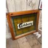 Framed stained glass Carlsberg panel