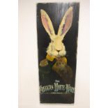 James Molloy The Creggan White Hare painted advertising panel with white painted back.