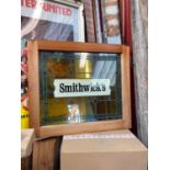 Framed stained glass Smithwick's panel