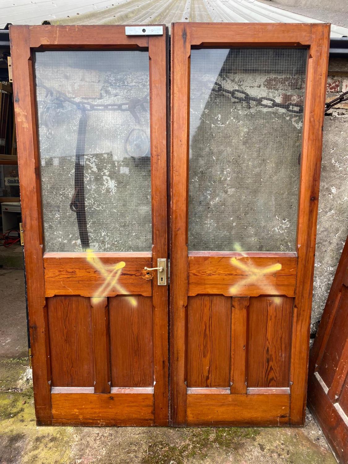 Pair Pitch pine doors with Glass panel