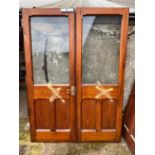 Pair Pitch pine doors with Glass panel