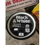 Black & White scotch whiskey tin plate advertising drinks tray
