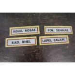 Set of four 19th C. Glass chemist labels.