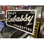 Wills's Embassy Cigarettes reverse painted glass framed advertising sign {