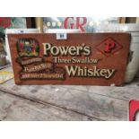 Powers Three Swallow Whiskey celluloid advertising sign