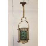 Brass and stained glass hall lantern